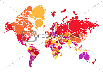 dot world map with countries, vector