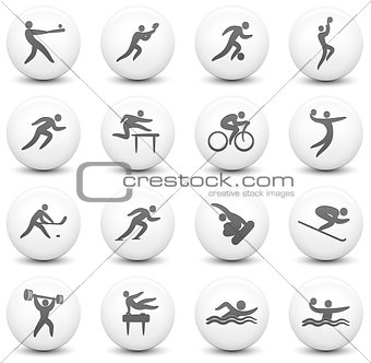 Athlete Icon on Round Black and White Button Collection