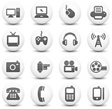Technology Icon on Round Black and White Button Collection