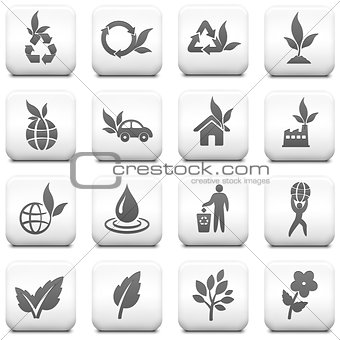 Nature Icon on Square Black and White Button Collection