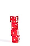 four red dice in stacked with space for text