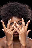 African beauty covering face with hands