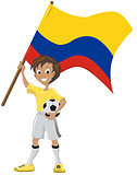 Soccer fan holds Colombian flag