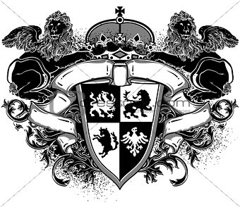 ornamental heraldic shields with lions