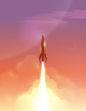 Vector illustration of retro rocket over beautiful sky 