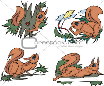 Playful comic squirrels