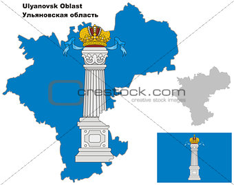 outline map of Ulianovsk Oblast with flag