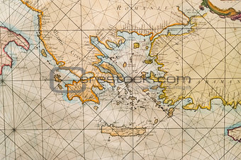 Old map of Greece, western Turkey, Albany, Crete