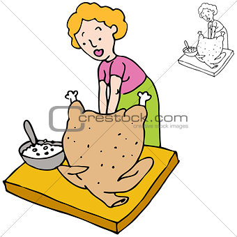 Woman Stuffing Turkey