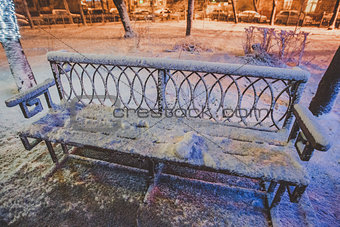 the bench in the snow