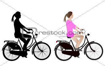 female bicyclist silhouette and illustration