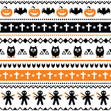 Halloween seamless pattern - pumpkin, ghost, voodoo doll