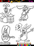 rabbits musicians set cartoon coloring book