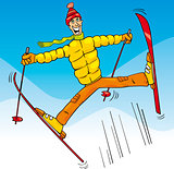 man jump on ski cartoon illustration