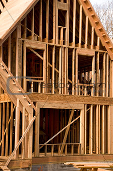Part of a house in the framing phase of construction
