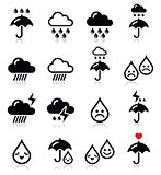 Rain, thunderstorm, heavy clouds  vector icons set