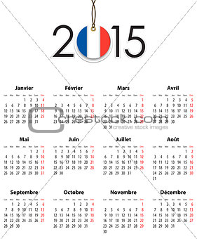 French Calendar grid for 2015 with flag like tag