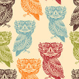 Vector Seamless Pattern with Bright  Owls