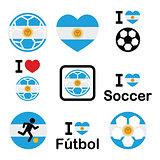 I love Argentine football, soccer icons set