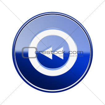 Rewind icon glossy blue, isolated on white