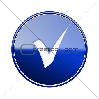 check icon glossy blue, isolated on white background.