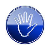 hand icon glossy blue, isolated on white background.