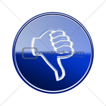 thumb down icon glossy blue, isolated on white background.