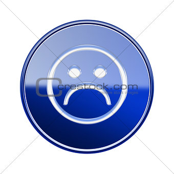 Smiley Face dissatisfied icon glossy blue, isolated on white bac