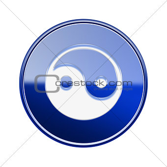 yin yang symbol icon glossy blue, isolated on white background.