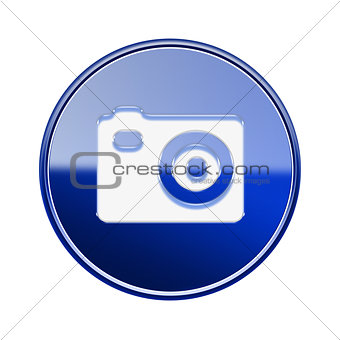 Camera icon glossy blue, isolated on white background