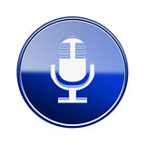 Microphone icon glossy blue, isolated on white background