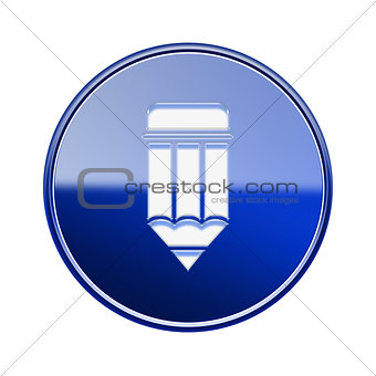Pencil icon glossy blue, isolated on white background