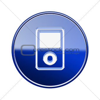 mp3 player icon glossy blue, isolated on white background