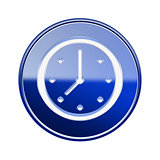 Clock icon glossy blue, isolated on white background