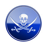 Pirate icon glossy blue, isolated on white backround