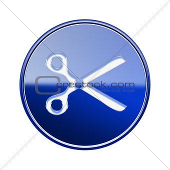 Scissors icon glossy blue, isolated on white background