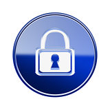 Lock icon glossy blue, isolated on white background