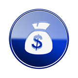 dollar icon glossy blue, isolated on white background