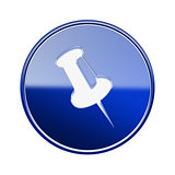 thumbtack icon glossy blue, isolated on white background.