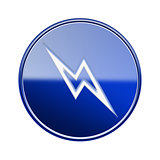 Lightning icon glossy blue, isolated on white background.