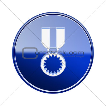medal icon glossy blue, isolated on white background.