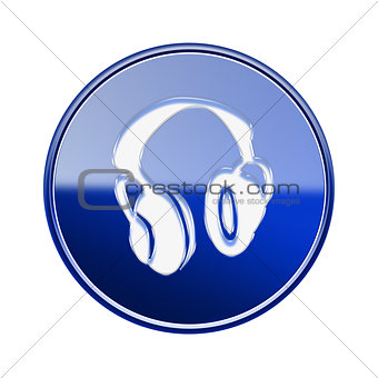 headphones icon glossy blue, isolated on white background.