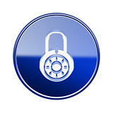 Lock off icon glossy blue, isolated on white background.