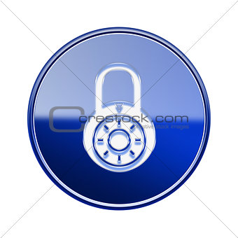 Lock off icon glossy blue, isolated on white background.