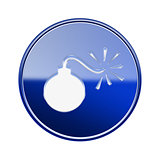 bomb icon glossy blue, isolated on white background