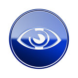 eye icon glossy blue, isolated on white background.