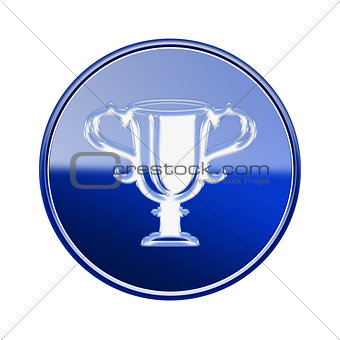 Cup icon glossy blue, isolated on white background.