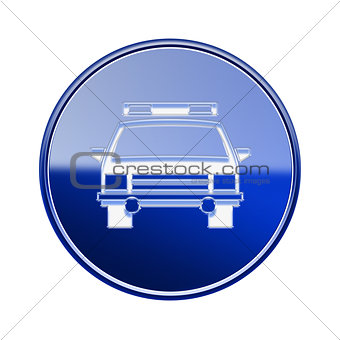 police icon glossy blue, isolated on white background.