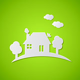 Green background with paper house