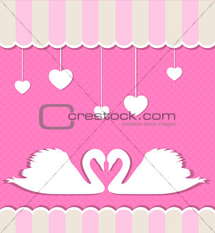 Pink background with swans
